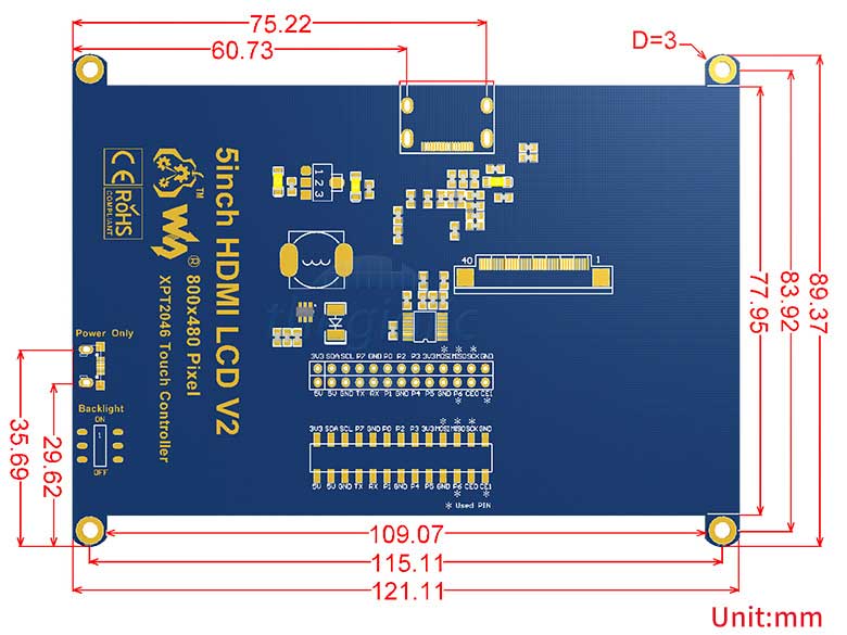 5inch HDMI LCD 800x480 IPS Cảm Ứng Điện Trở Cho Raspberry Pi