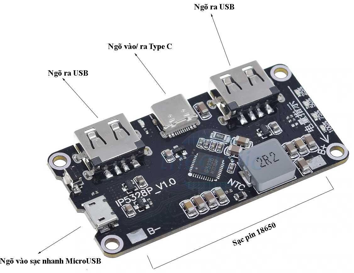 IP5328P Mạch Sạc Nhanh QC2.0 QC3.0 Pin 18650 Điện Thoại 2 Ngõ Ra USB