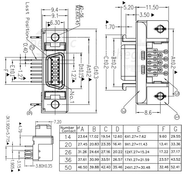 Cổng SCSI14 Cái 14 Chân Cong 90 Độ 4 Hàng Hàn PCB