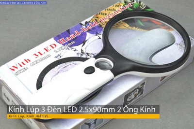 Kính lúp 3 đèn led 2.5x90mm 2 ống kính soi vật rõ nét
